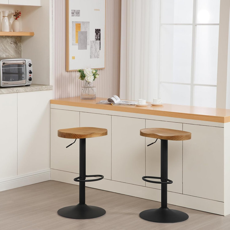 bar stools, height -adjustable swivel stool, with saddle seat, footrest, swivel stool made of solid wood, kitchen stool, make -up stool, work stool, brown