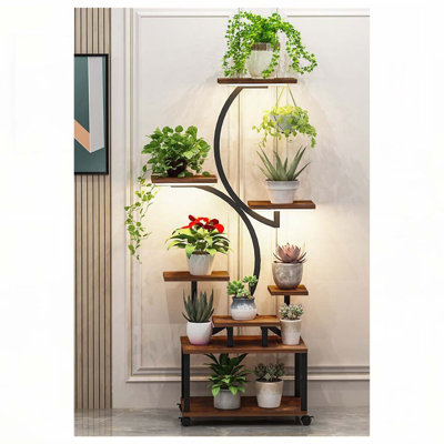 Plant Stand with Grow Lights, 8 Tiered Indoor Plant Shelf, 61" Tall Plant Stand for Indoor Plants Multiple, Metal Plant Flower Holder Stand, S-Shaped by Latitude Run