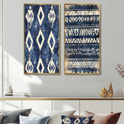 Motif tribal indigo - ensemble d'art mural abstrait sur toile
