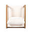 Méridienne d'extérieur, fauteuil club en bois d'acacia, siège surdimensionné avec ensemble de coussins blancs