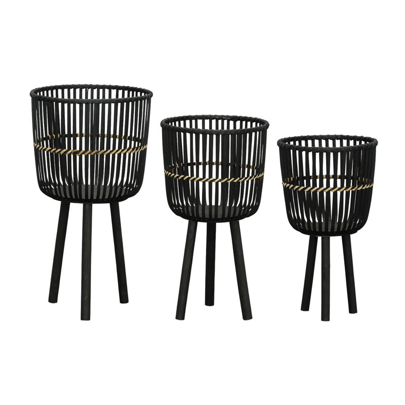 S/3 Bamboo Footed Planters 11/13/15"