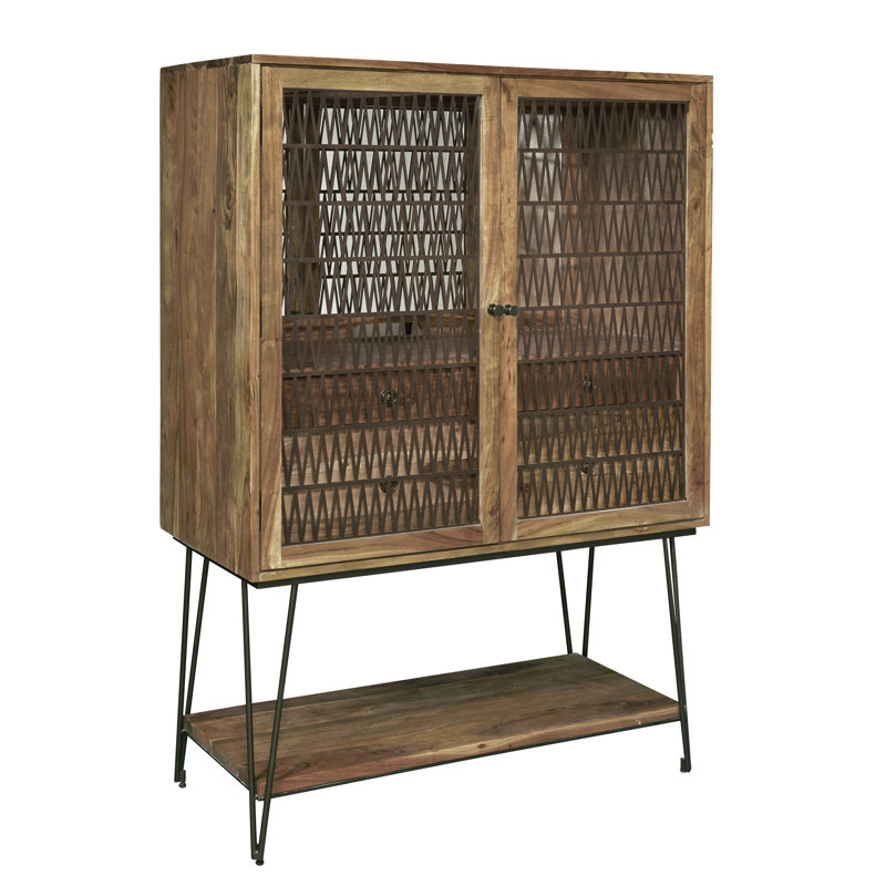 Rich Brown Mango Veneer 2-Door Bar Cabinet with Storage Drawers