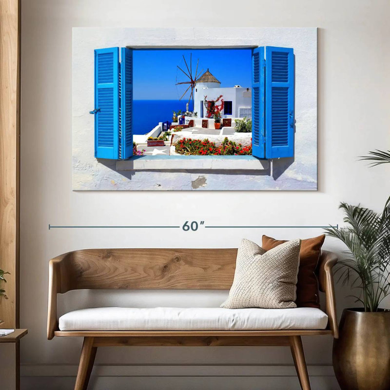 Ravi Oia Windmill Window View, 34" H x 51" W