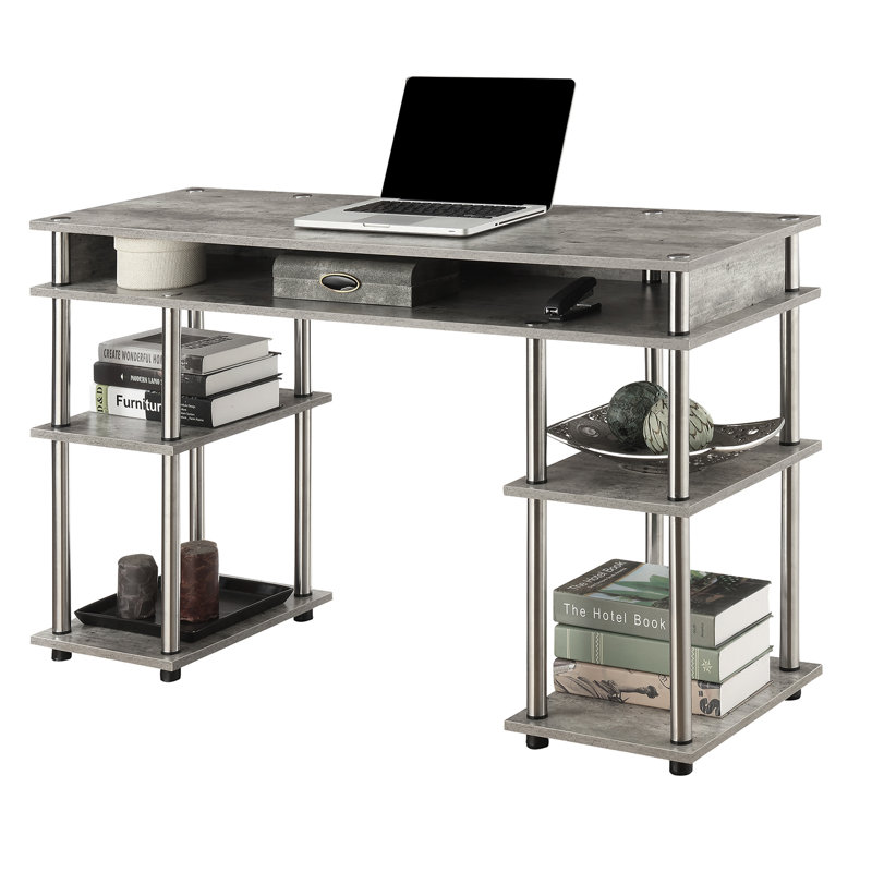 Bureau d'écriture avec tablettes sans outils Edwin, Imitation bouleau / mâts argent