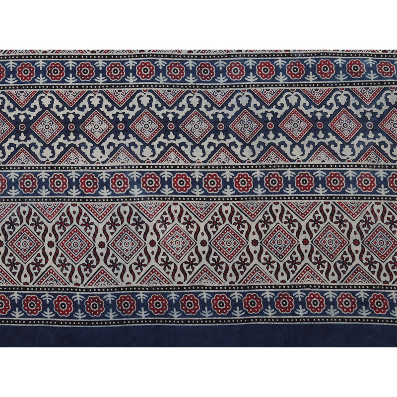 Ensemble de draps de lit grand en coton multicolore Ajrakh - 96 po x 104 po, 2 housses de coussin, literie Artisan