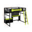 Lit mezzanine en bois pleine grandeur avec bureau, tablettes, lumières DEL, ports USB et panneau perforé-2133204301