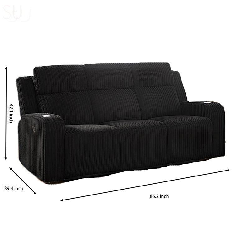 Luxurious 3-Seater Recliner Sofa With Manual Reclining, Faux Fur, Cup Holders, Flipped Middle Backrest, And Charging Ports, Recliner