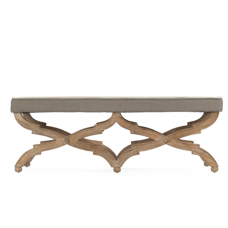 Elof Upholstered Bench, 16" H x 51" W x 18" D, Limed Gray/Brown