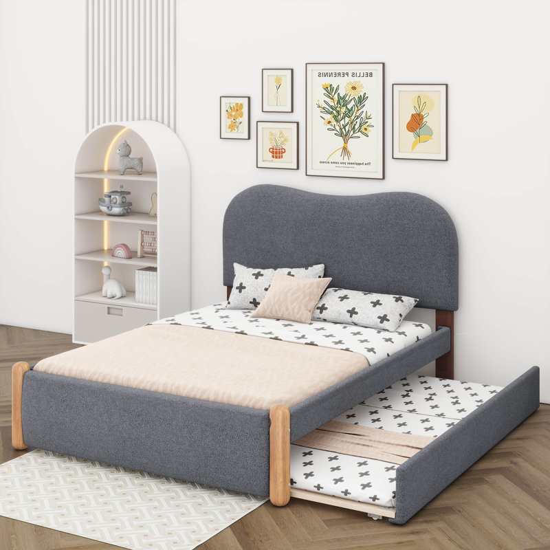 Pieds de lit en bois rembourrés, Gris, Lit double
