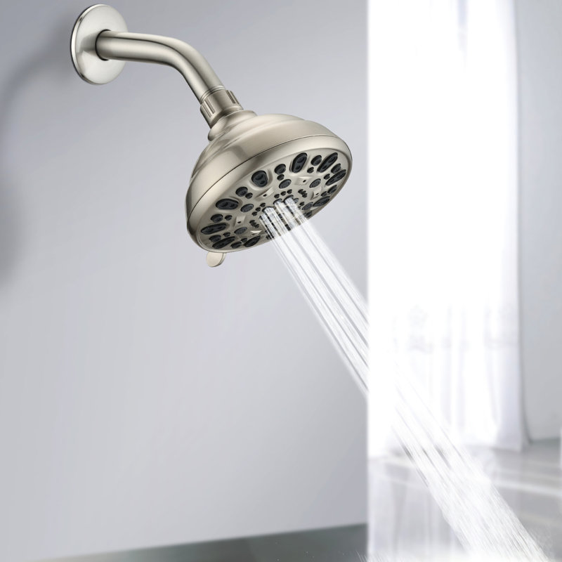 Pomme de douche 4,72 po en nickel brossé - haute, 6 modes réglables, débit de 1,8 gal / min avec réglages, débit, installation facile