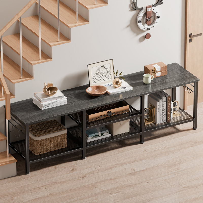 Media Console Table Entertainment Center with Open Storage Shelves & Soundbar Shelf, TV Stand for Living Room Decor, 63"