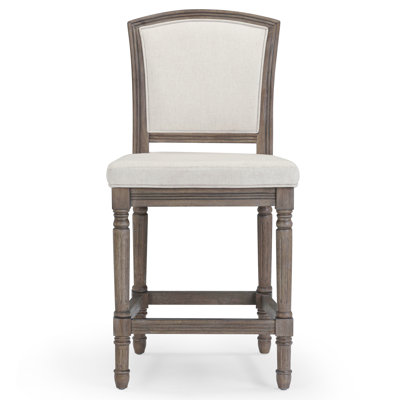 Tabouret de bar de 26 po de hauteur comptoir gris patiné avec assise et dossier rembourrés gris