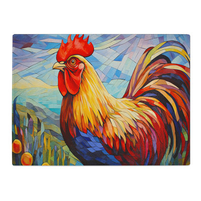 Rooster Expressionism No.2  Glass Chopping Board