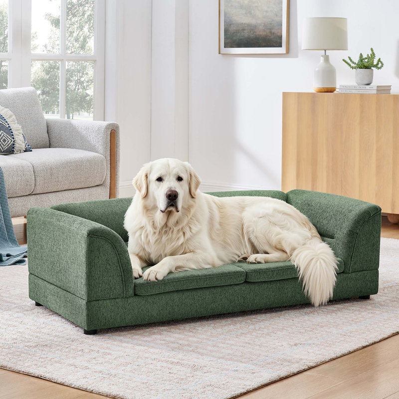 Canapé rectangulaire surélevé pour animaux de compagnie avec coussin moelleux pour le confort des chiens et des chats