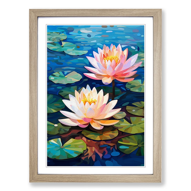 Water Lily Orphism Art - Framed Print, Oak Framed, 46cm H x 34cm W