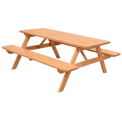  8’ Red Cedar Table with Attached Benches, Natural Stain