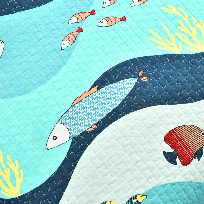 Lush Decor Sea Life Reversible Cotton Quilt Set, Twin Quilt + 1 Sham 