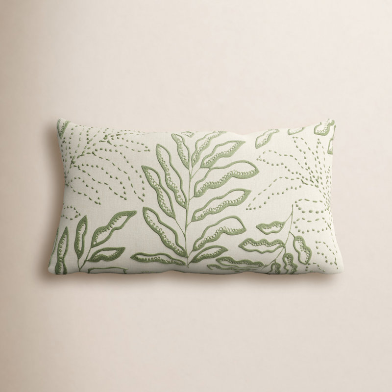 Elwin Embroidered Throw Pillow, Ivory/Green