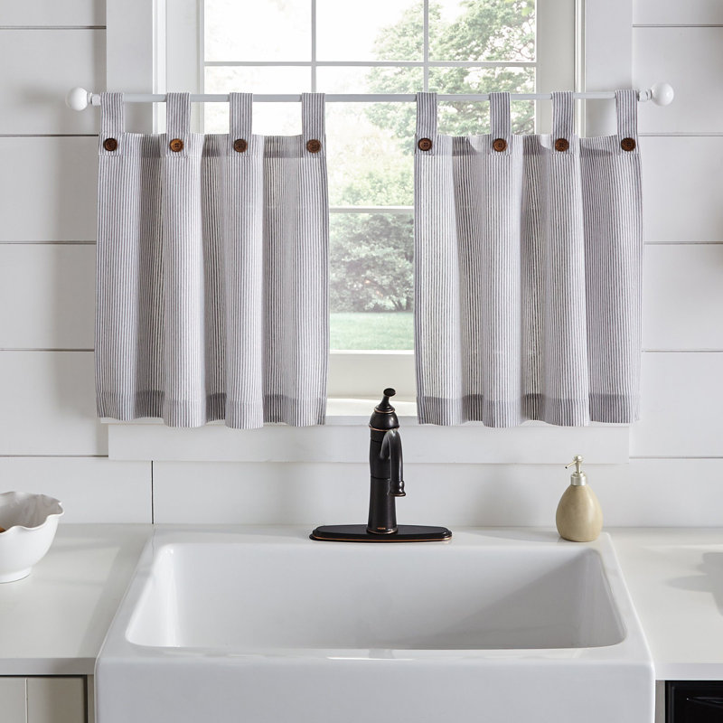 Liviana Cotton Striped Tailored Kitchen Curtain, Red, 30" W x 36" L