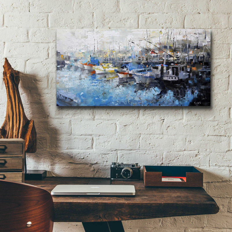 «San Francisco Wharf» par Mark Lague, art mural en verre acrylique, H 12 po x l 24 po