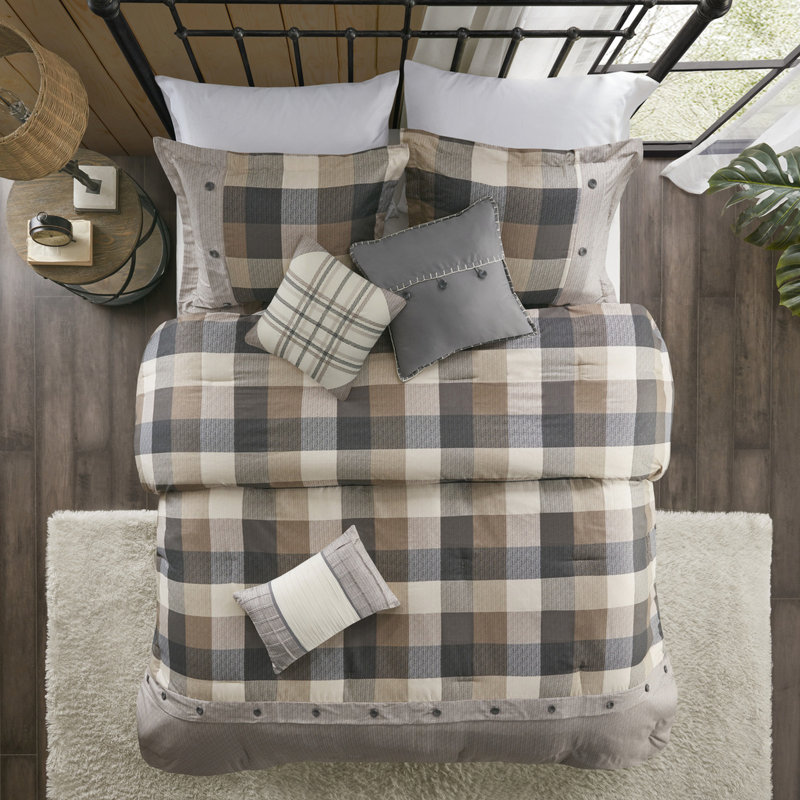 7 édredon à chevrons pour très grand lit, couleur neutre, motif écossais Buffalo, rembourrage, comprend édredon, taies décoratives, coussins décoratifs, jupe de lit, très grand lavable à la machine, 7, abat-jour, thème,