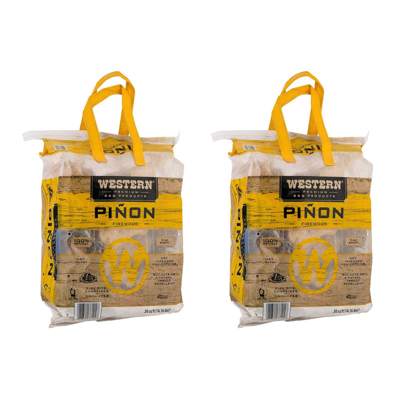 Western BBQ Pinon Log Wood Pellet Firewood for Camp Fires & Fireplaces, Set of 2