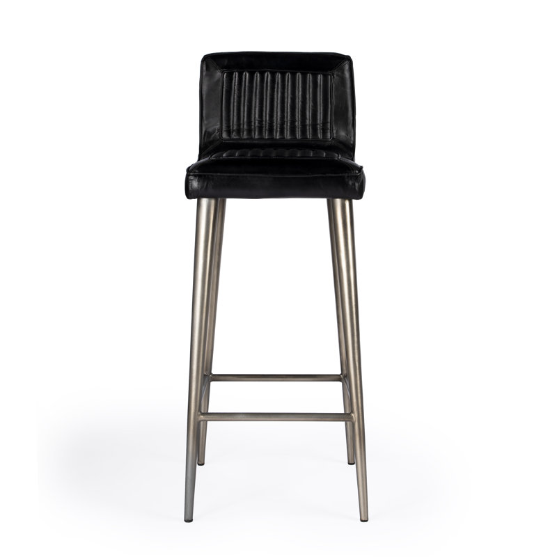 Maxwell Leather 32" Bar Stool, Black, Silver