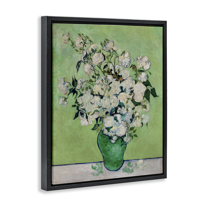 "Van Gogh Roses", art mural sur toile flottante par Andrea Haase, Cadre flottant noir de jais, H 21 po x l 17 po