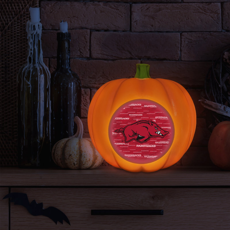 Décoration citrouille en résine avec logo DEL 3D des Razorbacks de la NCAA Arkansas | 25 cm