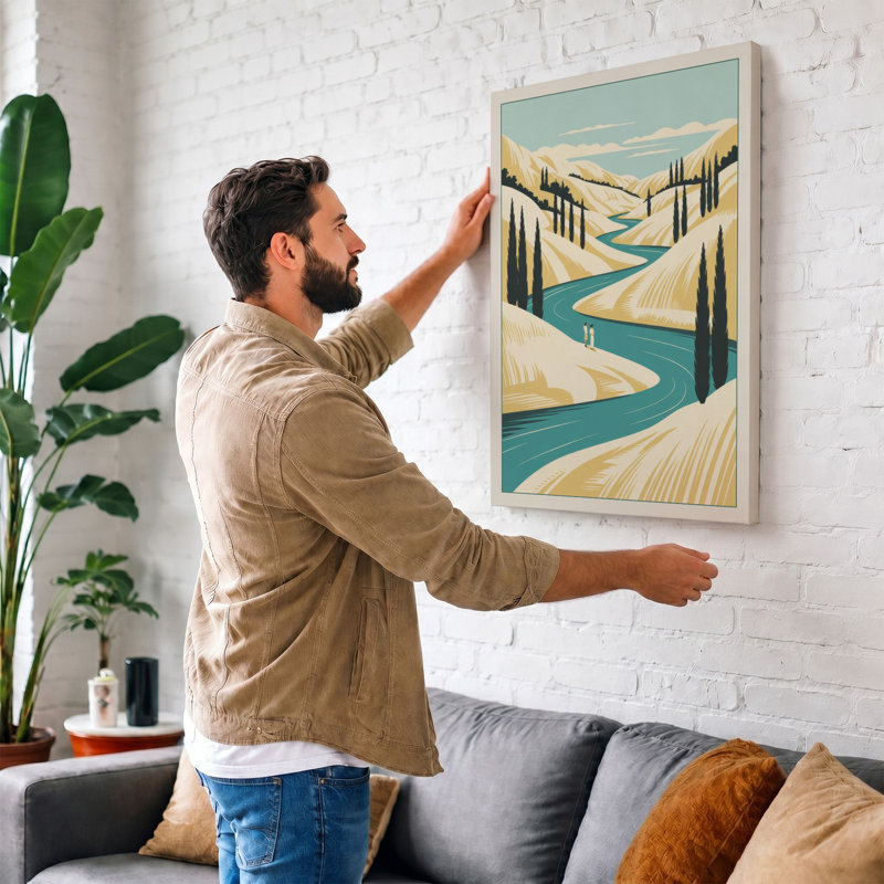Valley of Cypress Trees Scandinavian 1 Piece Wrapped Canvas Wall Art, 18x12 - 45.7 x 30.5 cm, Ochre Border