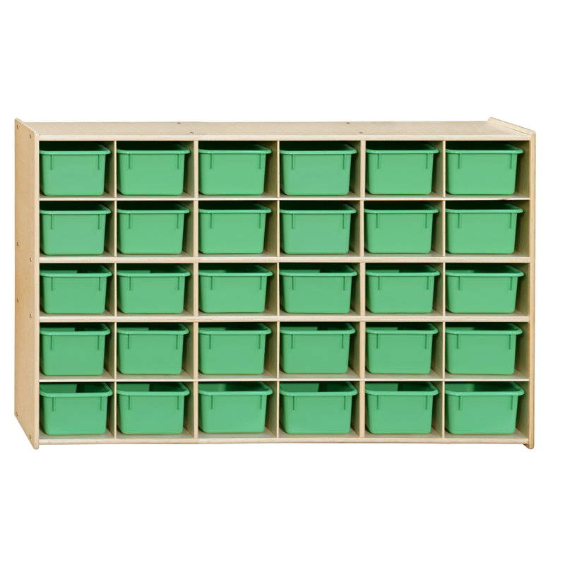Contender 30 Compartment Cubby with Bins, Assembled with casters, Lime Green