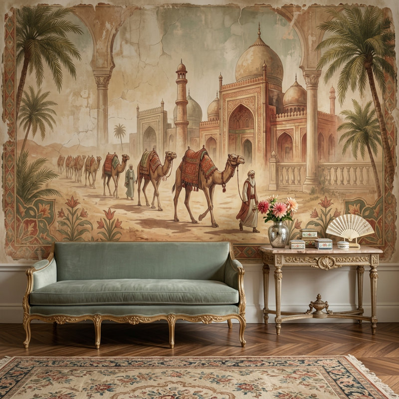 Décoration murale caravane désertique, Textured Non-Pasted, 160 po x 108 po