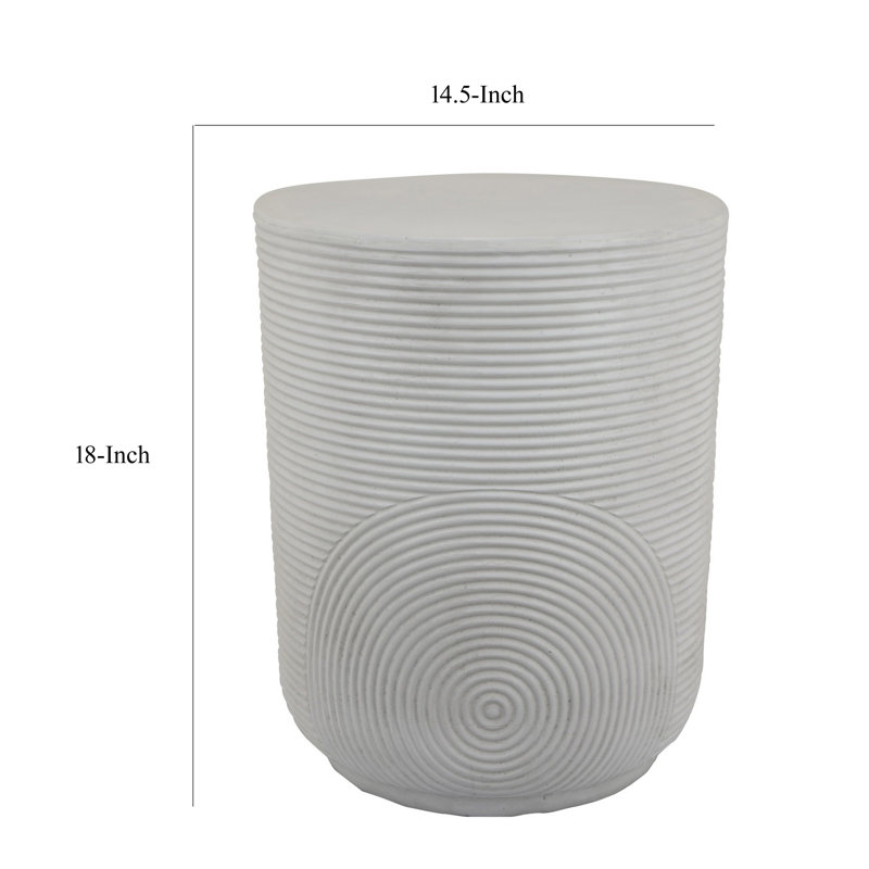 Plant Stand Table, Carved Detail Patterns, White Resin, Round 18 Inch