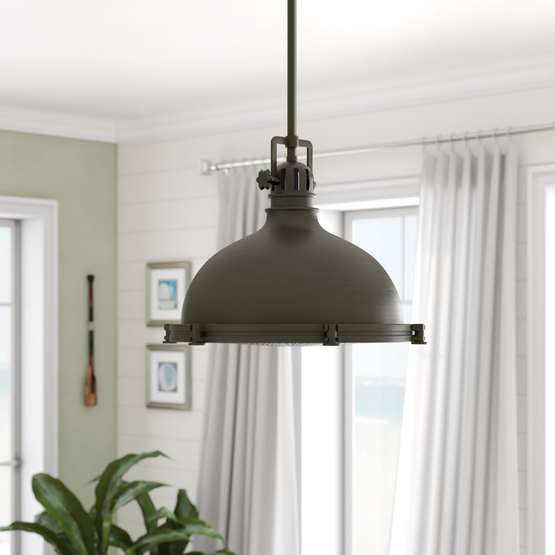 Luminaire suspendu en forme de dôme à 1 lumière Zehr, Bronze vieilli