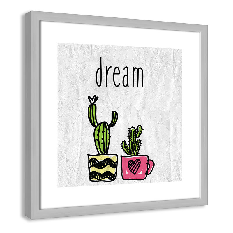 «Cacti A», art encadré, 16" H x 16" W x 1.18" D, Encadré de boîte argent