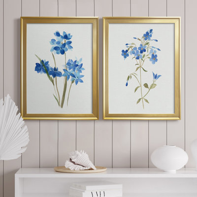«Blue Blossom Botanical I», ensemble de 2 peintures sur toiles