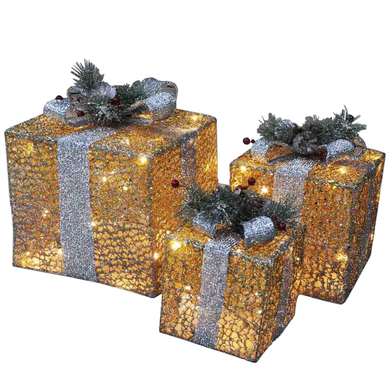 Ensemble de 3 boîtes-cadeaux lumineuses en tissu