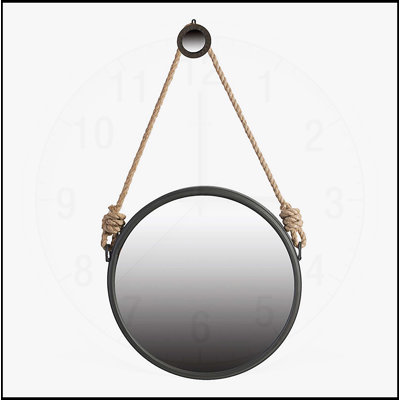 Élégant miroir Cleveland avec sangle en corde et cadre en métal gris pour décoration murale