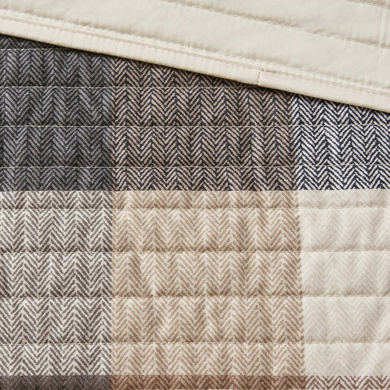 Courtepointe neutre / double 6 pièces, motif à chevrons, aspect chalet, coussins décoratifs, pièce lavable à la machine, style, traitement
