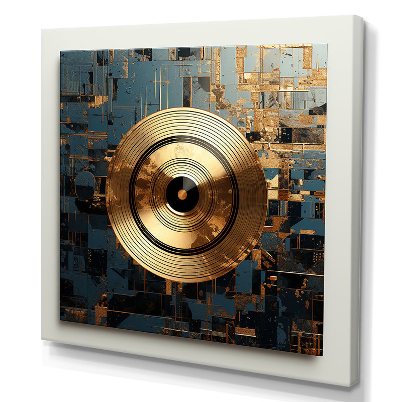 Or et gris, vinyle, disque Melody I - Vinyle, reproduction d'art sur toile encadrée, Toile tendue, H 16 po x l 16 po x P 1 po