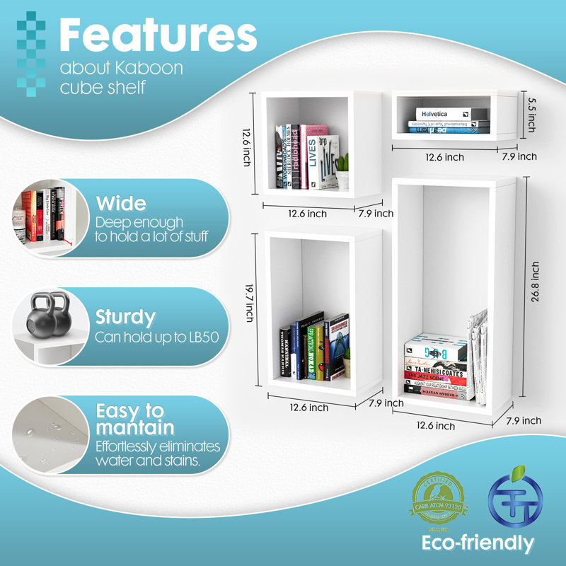  Wall Mount Cube Shelf Set Of 4, Floating Cube Shelves For Space Discovery,White, White