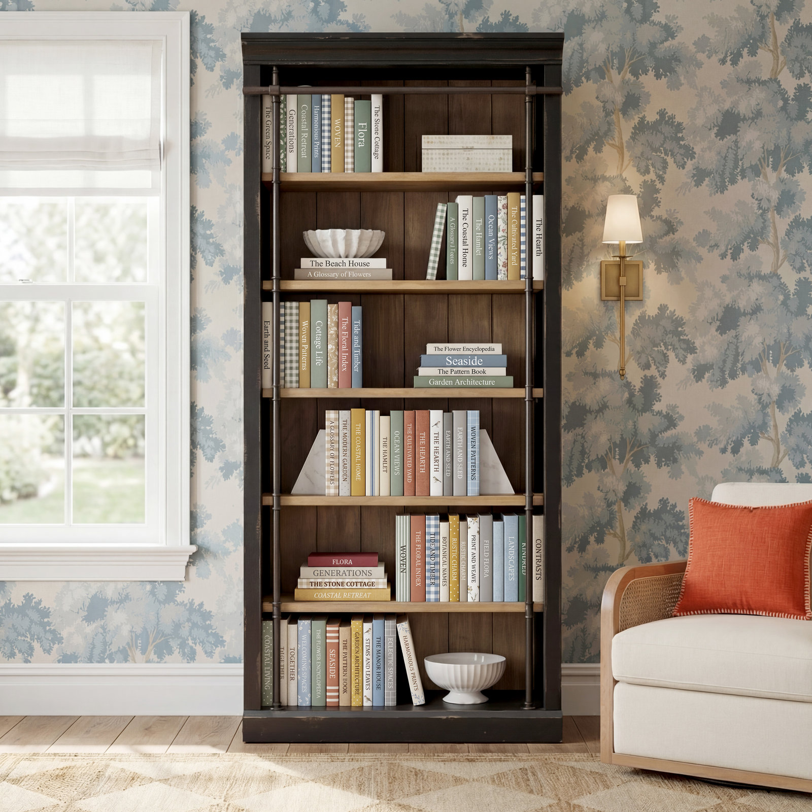 Lorna 40" Bookcase, Aged Ebony/Warm Honey