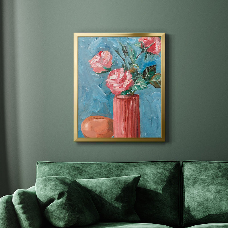 Toile encadrée de qualité supérieure Rosa Blooms II - prête à être accrochée, H 24 po x l 20 po, Or