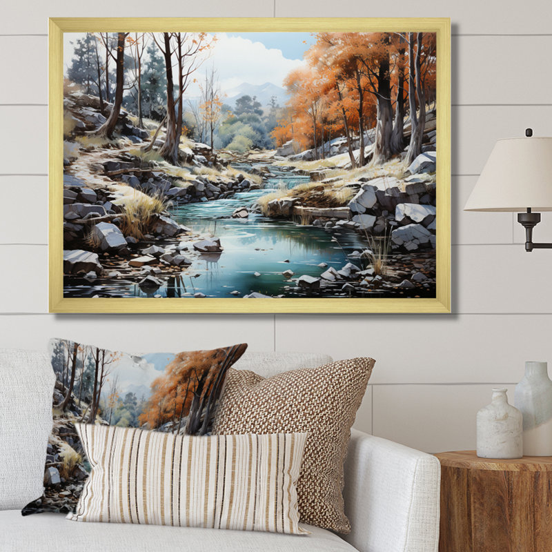 Cascade de sérénité, impression d'art mural, H 12 po x l 20 po x P 1 po, Cadre doré
