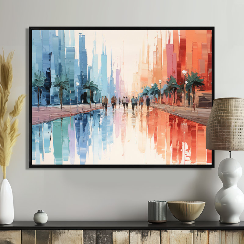 Nassim - Paysage abstrait, art mural, salon, Cadre flottant noir, H 12 po x l 20 po