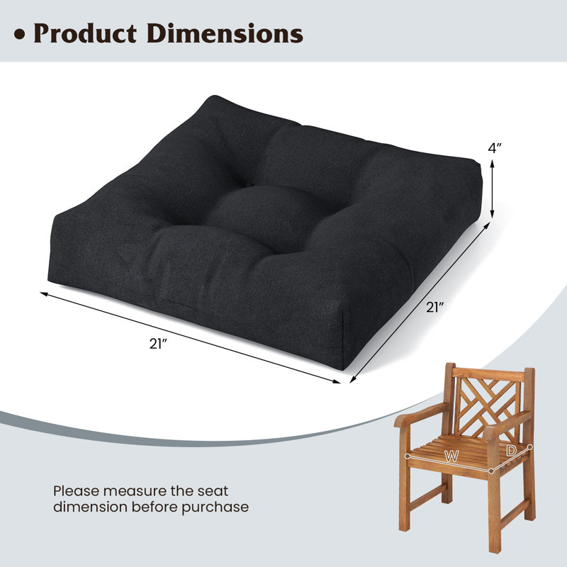 Set Of 2 21'' x 21'' Patio Chair Seat Cushion Pads Indoor/Outdoor Black, 2, Black
