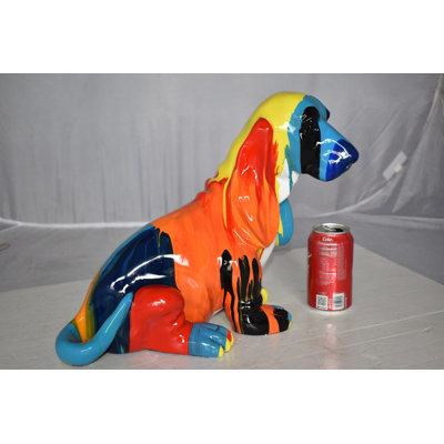 Hoschton Modern Paint Drops Basset Hound Dog Statue Made of Resin Size: 16" x 8" x 13"H
