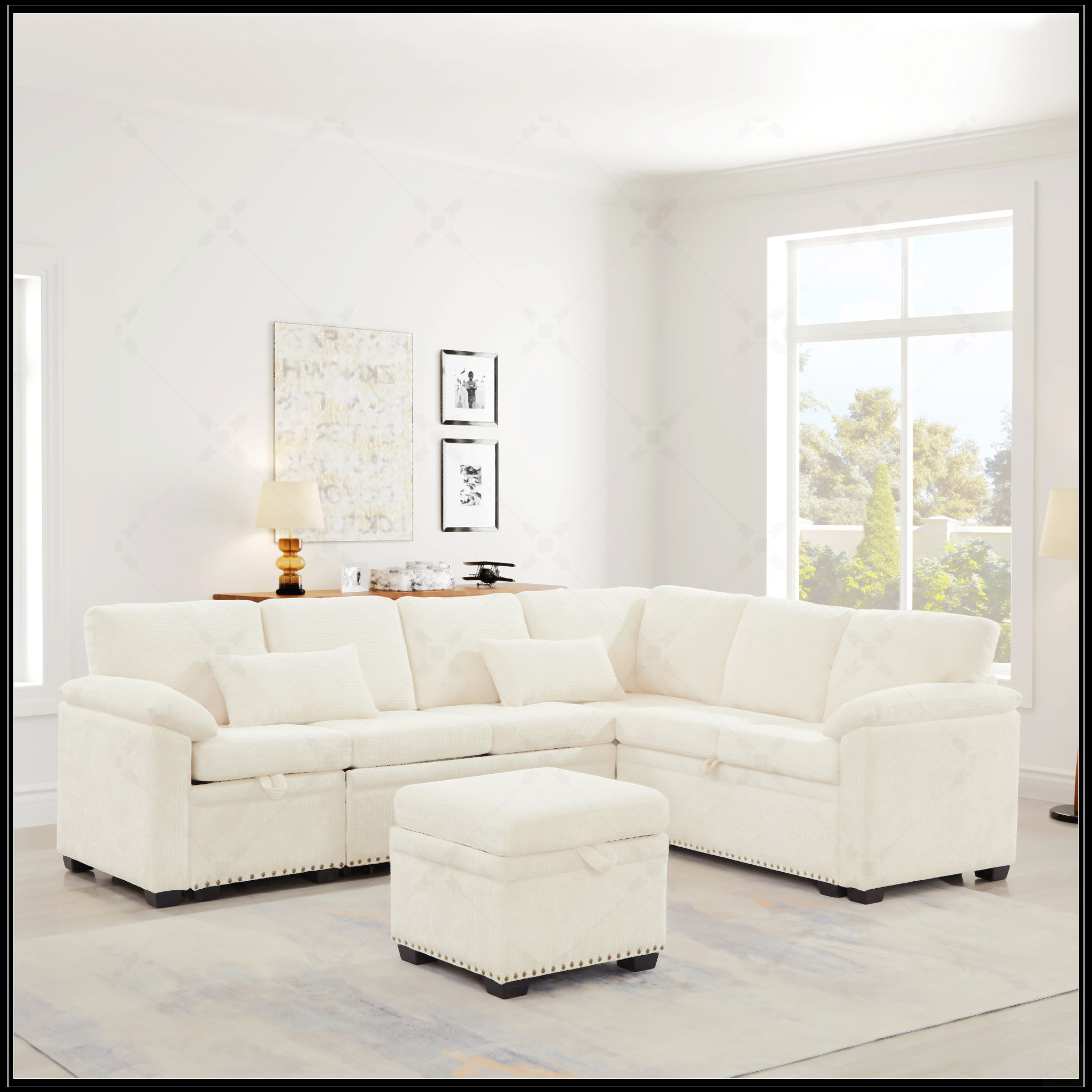 Latitude Run® L-Shaped Sectional Sofa With Storage Ottoman, Chenille ...