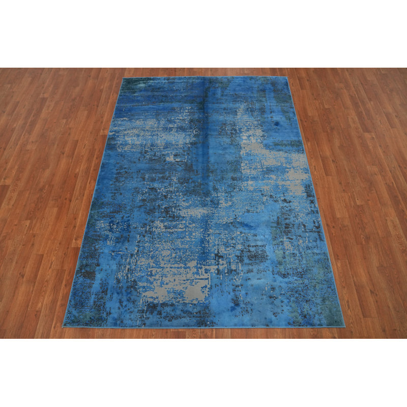 Tapis contemporain abstrait bleu 5 x 8