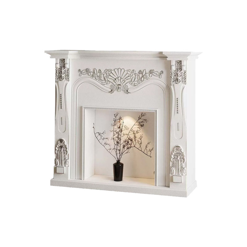 White Solid Wood Electric Fireplace